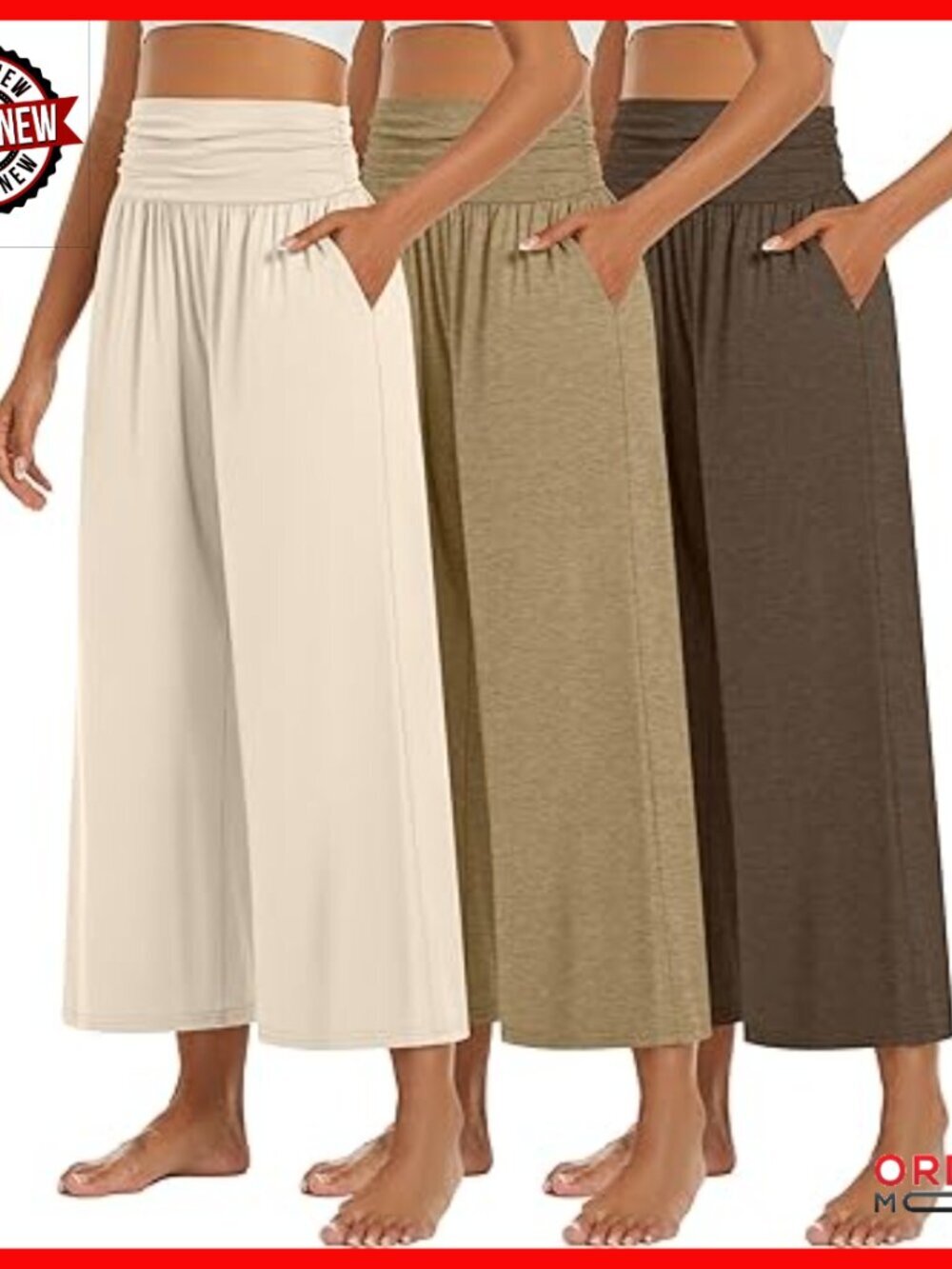 High Waist Wide Leg Palazzo Pants, 3 Pack Lounge Yoga Pants with Pockets